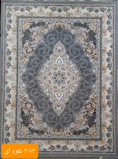 فرش ماشینی کاشان 1200شانه درجه یک  زمینه نقره ای  کد 3013