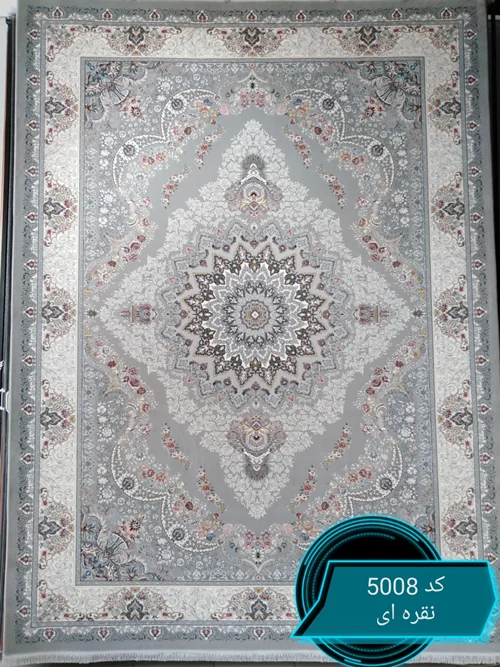 فرش ماشینی کاشان 700 شانه کد5008 زمینه نقره ای