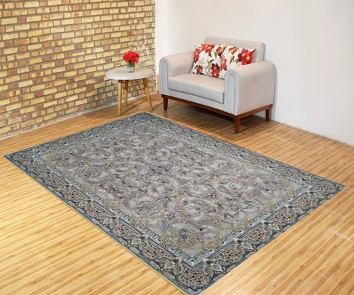 فرش ماشینی کاشان 700 شانه کد7029 زمینه نقره ای