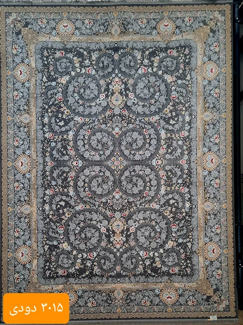 فرش ماشینی کاشان 1200شانه درجه یک  زمینه دودی کد 3015