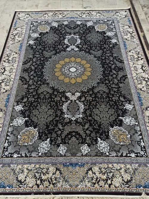 فرش ماشینی ارزان قیمت نقشه سوین زمینه ذغالی