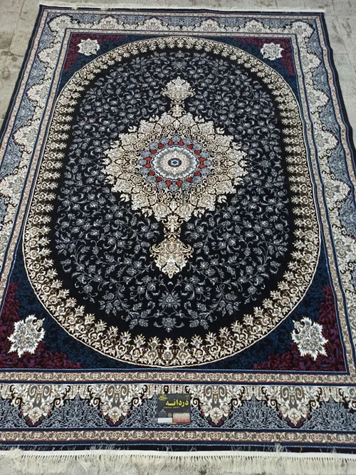 فرش ماشینی ارزان قیمت نقشه آیلار زمینه سرمه ای