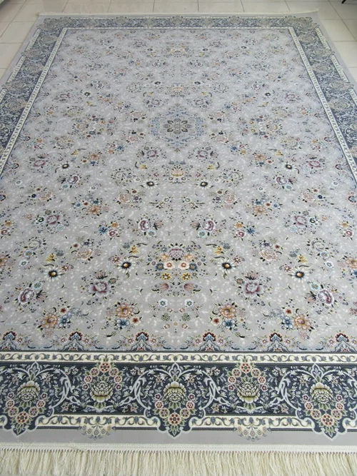 فرش ماشینی کاشان 1000شانه کد 4006 زمینه نقره ای