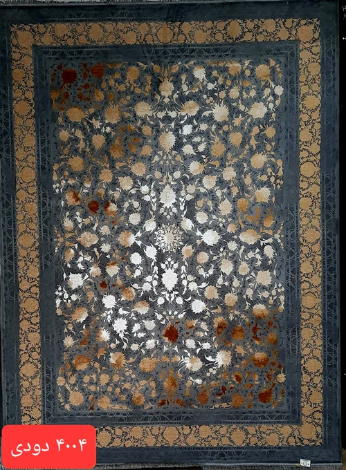 فرش ماشینی کاشان 1200شانه درجه یک  زمینه دودی کد 4004وینتیج