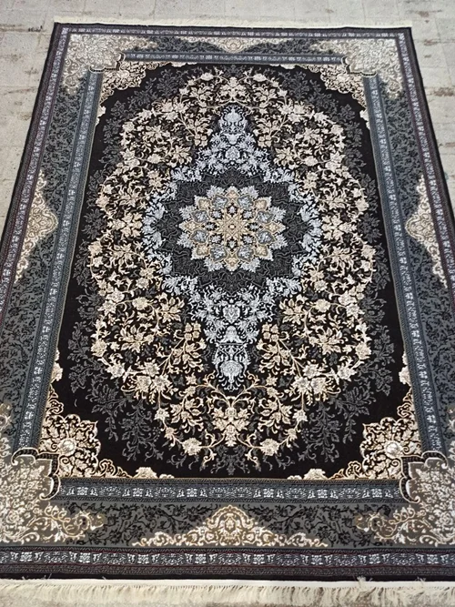 فرش ماشینی ارزان قیمت نقشه تندیس زمینه سرمه ای