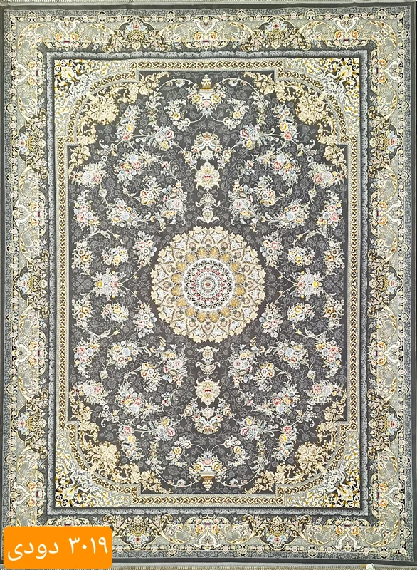 فرش ماشینی کاشان 1200شانه درجه یک  زمینه دودی کد 3019