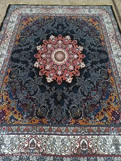 فرش ماشینی ارزان قیمت نقشه اختر زمینه سرمه ای