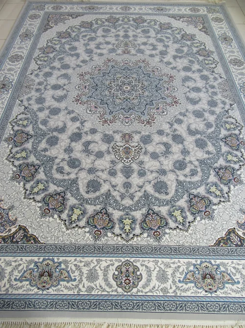 فرش ماشینی کاشان 1000شانه کد 4003 زمینه نقره ای