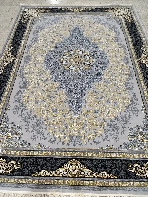 فرش ماشینی ارزان قیمت نقشه تندیس  زمینه نقره ای