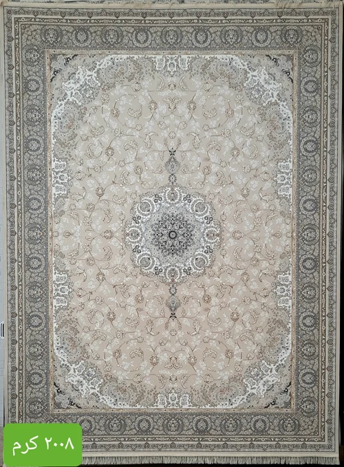 فرش ماشینی کاشان 1200شانه درجه یک  زمینه کرم  کد 2008طلاکوب