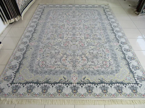 فرش ماشینی کاشان 1000شانه کد 4008 زمینه نقره ای