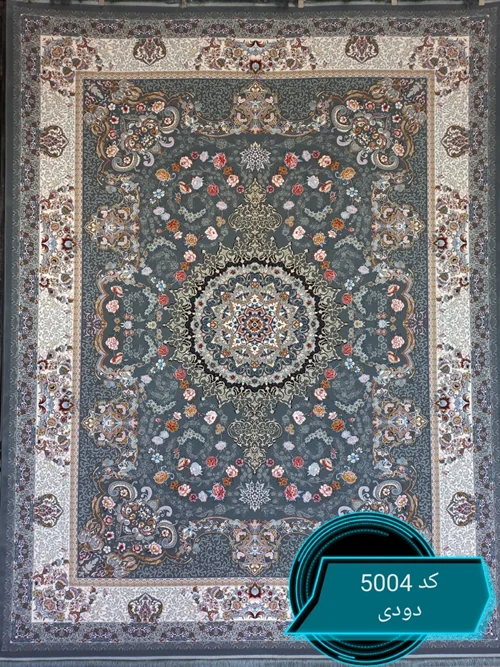 فرش ماشینی کاشان 700 شانه کد5004 زمینه دودی