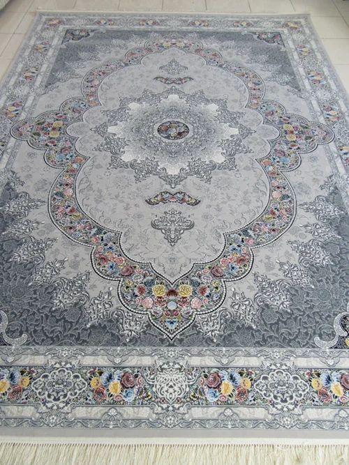 فرش ماشینی کاشان 1000شانه کد4005 زمینه نقره ای