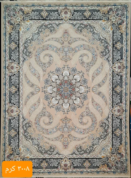 فرش ماشینی کاشان 1200شانه درجه یک  زمینه کرم کد 3008
