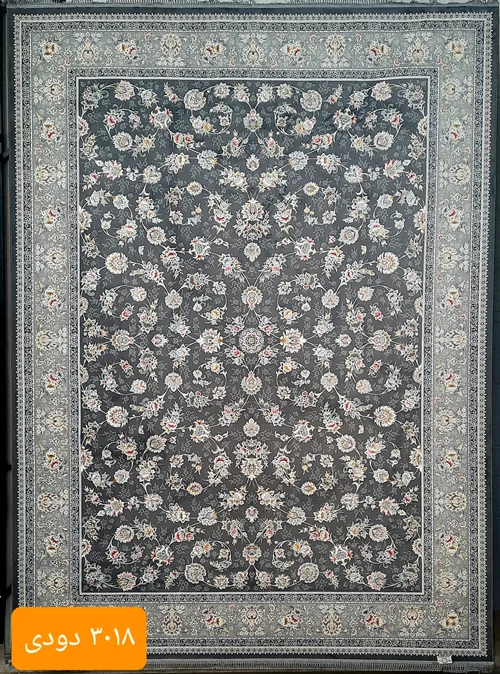فرش ماشینی کاشان 1200شانه درجه یک  زمینه دودی کد 3018