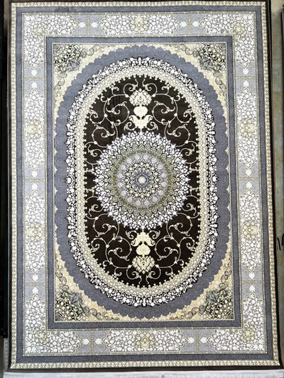 فرش ماشینی کاشان 700 شانه برجسته دیزاین 1200   نقشه صدرا زمینه قهوه ای