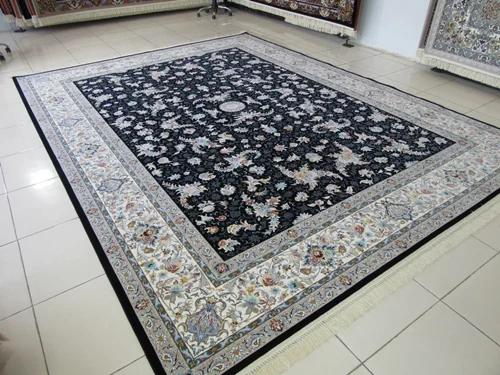 فرش ماشینی کاشان 1000شانه کد 4002 زمینه سرمه ای