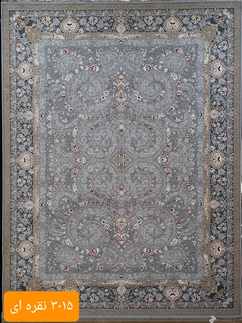 فرش ماشینی کاشان 1200شانه درجه یک  زمینه نقره ای کد 3015