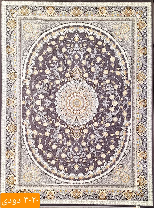 فرش ماشینی کاشان 1200شانه درجه یک  زمینه دودی کد 3020